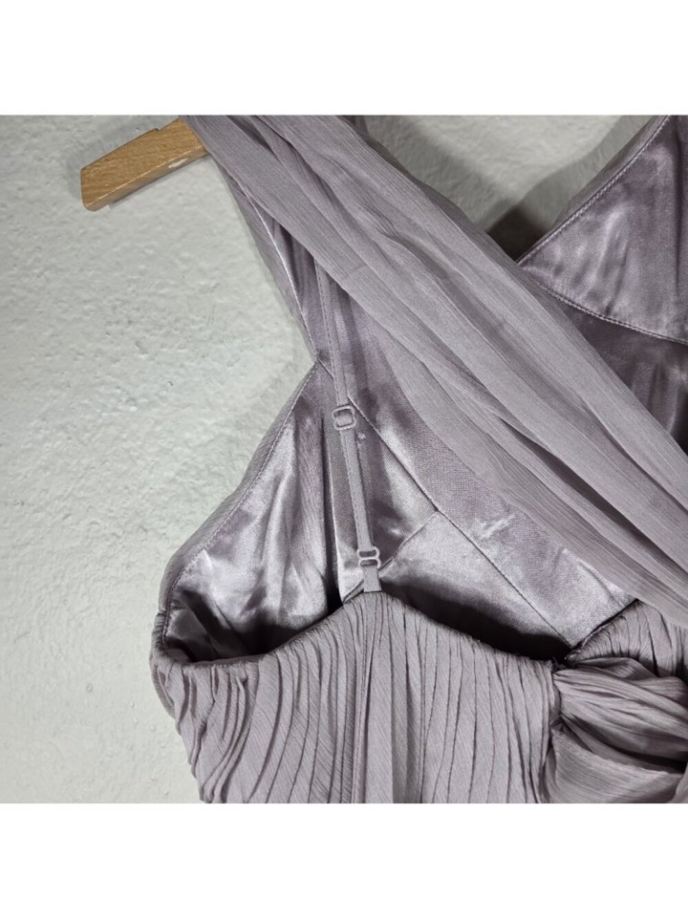 ASOS Lavender Gray Pleated Maxi Dress Size 2 Criss-Cross Ruched Chiffon Gown - Picture 10 of 16